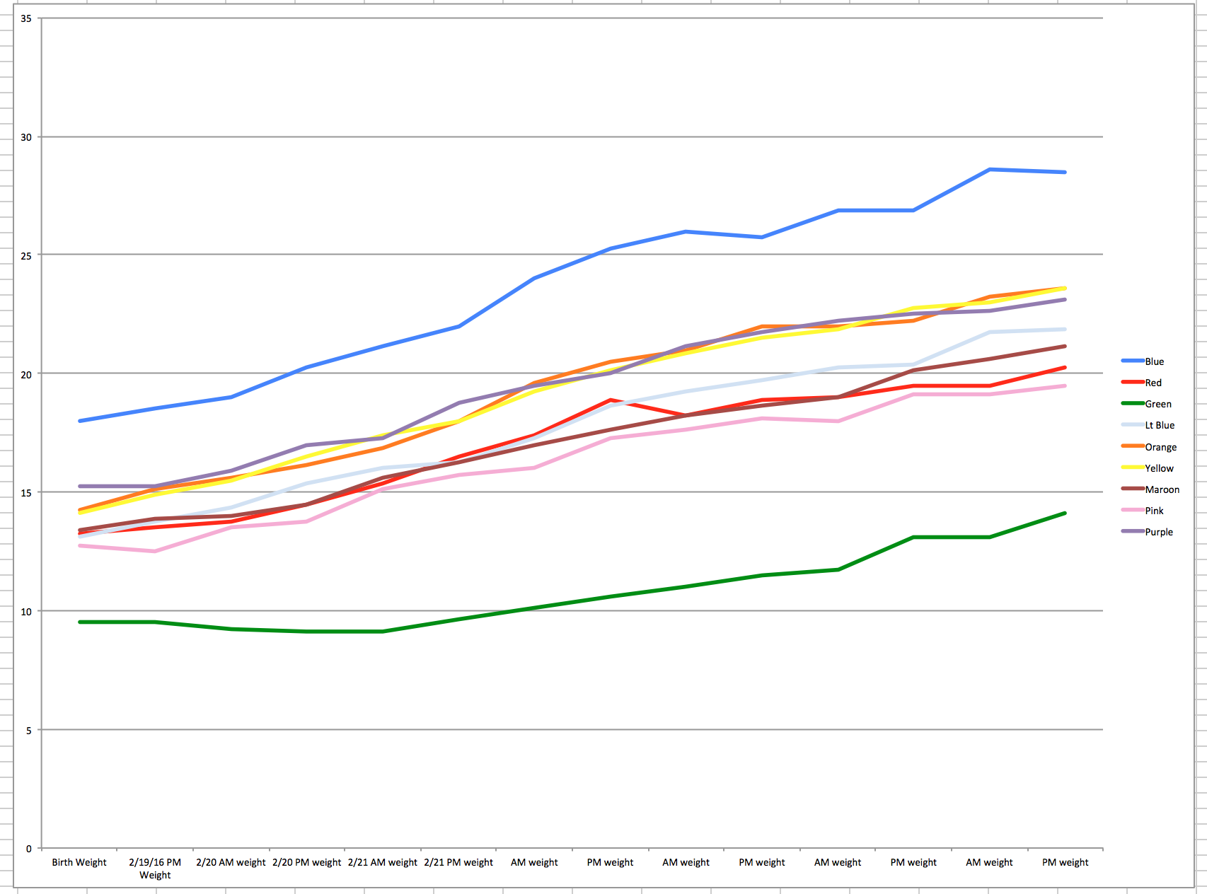 Puppies’ weight gain week 1 Northfield Puppies